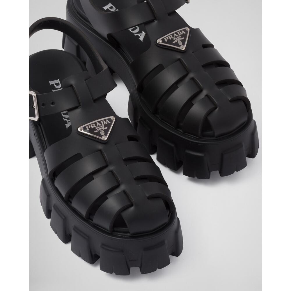 Prada 41 Rubber Monolith Sandals in Black - Picture 2 of 12